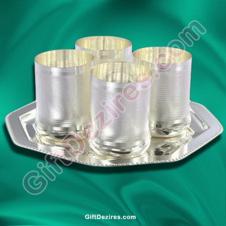 Corporate Silver Gifts - Set of 4 Glasses with Tray